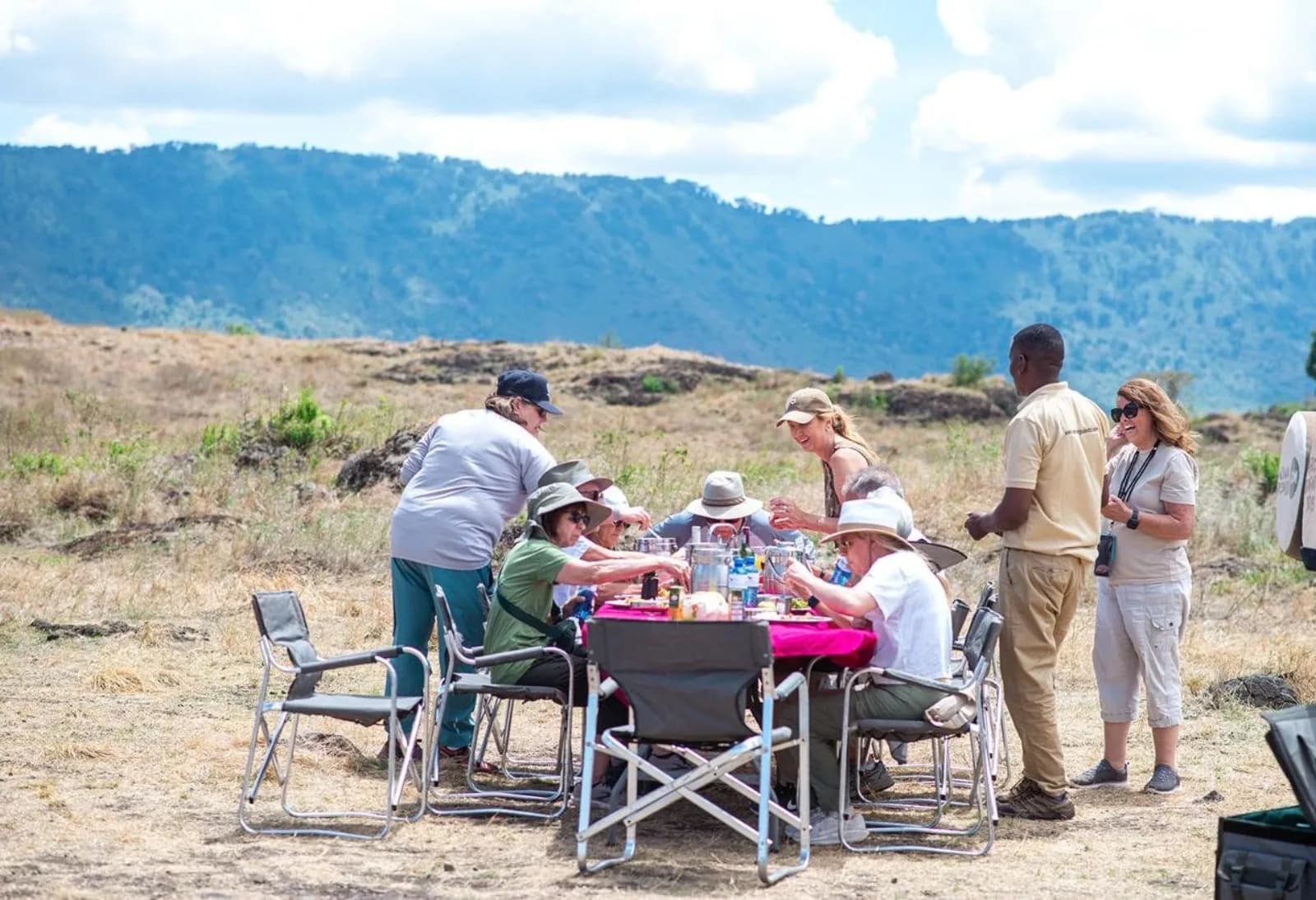 A group picnic on the Ngorongoro Crater rim