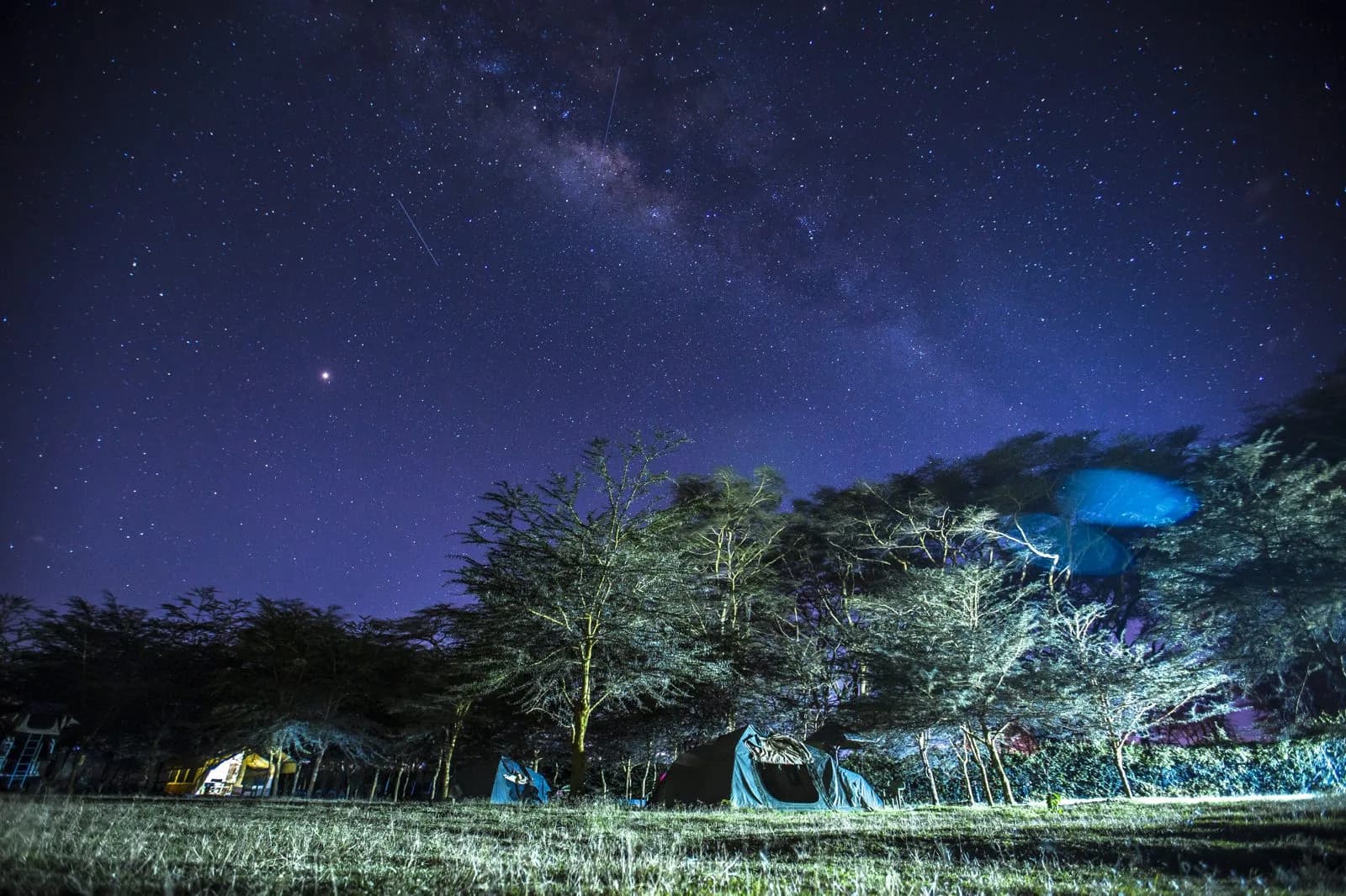 The Milky Way over a safari camp in the Serengeti