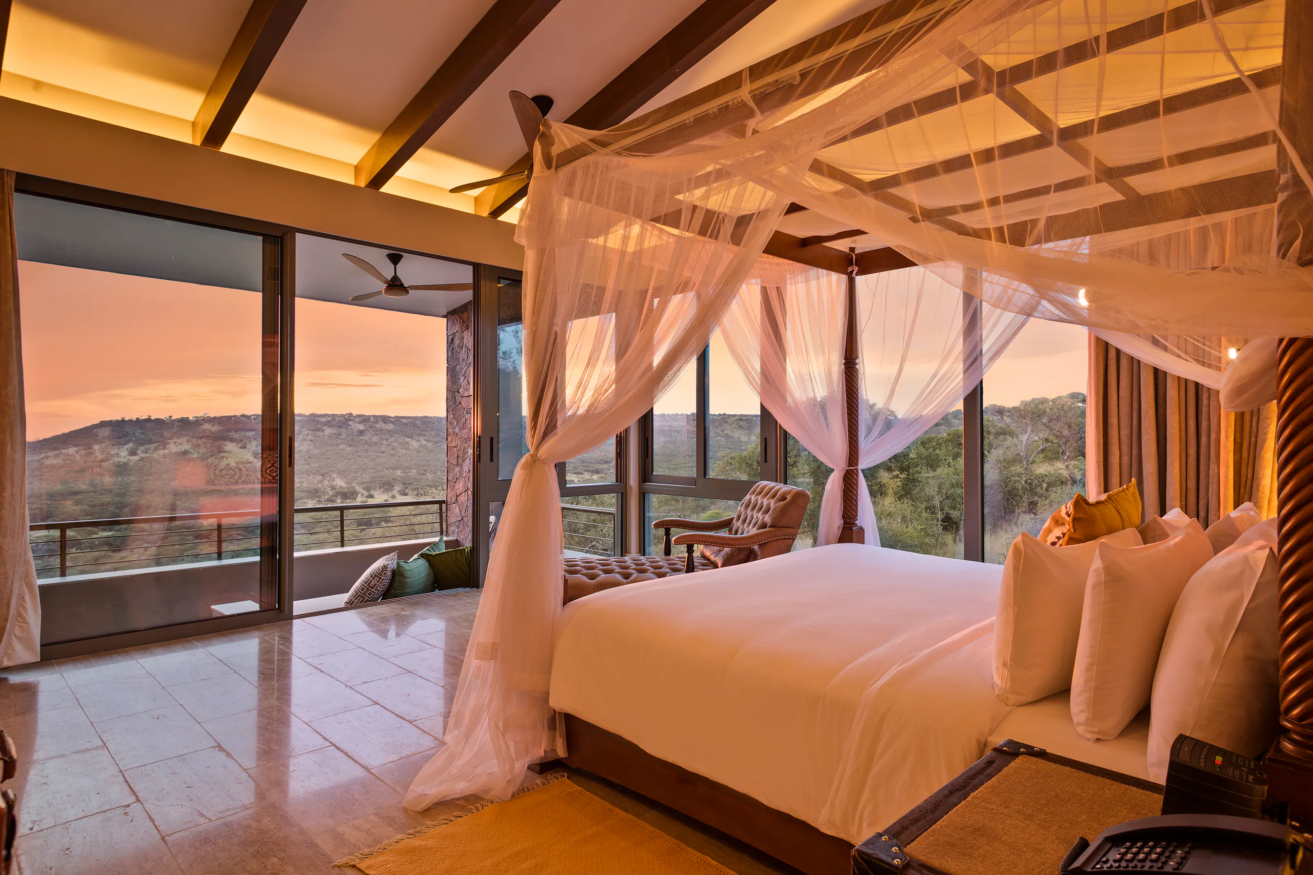 Serengeti luxury hotel concept at sunset
